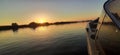 A speedboat. View from the boat. Fishing. Sunset