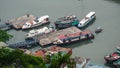 Speedboats docking at the pier in Quang Ninh, Vietnam