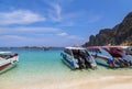 Speedboats and motorboats moored in andaman sea