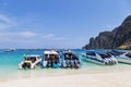 Speedboats and motorboats moored in andaman sea