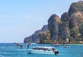 Speedboats and motorboats moored in andaman sea at Phi Phi Don island , Thailand