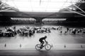Speedcubing competition in the middle of indoor bike track Royalty Free Stock Photo