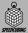 Speedcubing logo Rubik cube and a stopwatch Fast 3d puzzle solving sign isolated on grey background