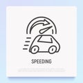 Speeding: car is riding fast, speedometer on maximum. Thin line icon. Vector illustration Royalty Free Stock Photo