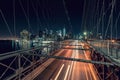 Speeding cars on Brooklyn Bridge, Downtown Manhattan, New York City, NY, USA Royalty Free Stock Photo