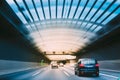 Speeding Cars Inside A Highway Urban Tunnel Royalty Free Stock Photo