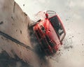 A speeding cars reckless momentum ends abruptly as it crashes into the solid wall