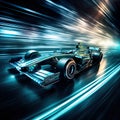 A speeding formula car, epitomizing precision and velocity, races towards victory on the track. Royalty Free Stock Photo