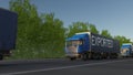 Speeding freight semi truck with EXPORTED caption on the trailer