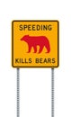 Speeding kills bears yellow road sign Royalty Free Stock Photo