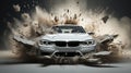 Speeding A Luxury White Car Disintegrating With Dust onBlurry Background Royalty Free Stock Photo