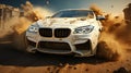 Speeding A Luxury White Car Disintegrating With Dust onBlurry Background Royalty Free Stock Photo