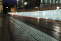 Speeding night tram