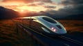 Speeding Onward: High-Speed Train Zooms Along Rail Tracks