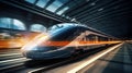 Speeding Onward: High-Speed Train Zooms Along Rail Tracks