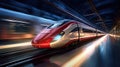 Speeding Onward: High-Speed Train Zooms Along Rail Tracks