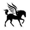 Speeding pegasus horse black vector silhouette Royalty Free Stock Photo