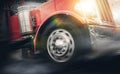 Speeding Powerful Semi Truck in Heavy Rain Royalty Free Stock Photo