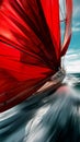 Speeding Sailboat with Red Sail on Open Sea Royalty Free Stock Photo