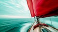 Speeding Sailboat with Red Sail on Open Sea Royalty Free Stock Photo