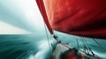 Speeding Sailboat with Red Sail on Open Sea Royalty Free Stock Photo