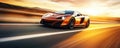 Speeding Sport Car On Road, Background Blurred In Motion Royalty Free Stock Photo