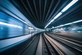 Speeding train inside Tokyo tunnel: motion blur. created with Generative AI