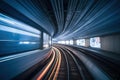 Speeding train inside Tokyo tunnel: motion blur. created with Generative AI