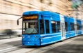 Speeding tram line 7 in Stockholm. Royalty Free Stock Photo