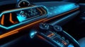 AI generated illustration of a speedometer dashboard in a brand-less electric car concept.