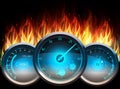 The Speedometer in fire on isolated black background