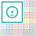 Speedometer flat color icons with quadrant frames