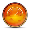 Speedometer gauge icon shiny bright orange round button illustration