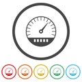 Speedometer, gauge meter icon. Set icons in color circle buttons