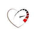 Speedometer in heart icon with arrow speed, RPM logo icon. Racing test symbol Vector Template love and Valentines day sign, emblem Royalty Free Stock Photo
