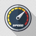 Speedometer icon in flat style on transparent background