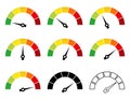 Speedometer icon set. Performance indicator template. Simple flat design. Vector illustration isolated on white Royalty Free Stock Photo