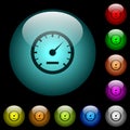 Speedometer icons in color illuminated glass buttons