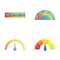 Speedometer icons set cartoon vector. Various measuring device