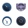 Speedometer icons set cartoon vector. Various style of car speedometer