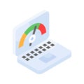 Speedometer inside laptop screen, concept icon of laptop optimization Royalty Free Stock Photo