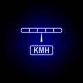 speedometer kilometer hours icon in blue neon style.. Elements of time illustration icon. Signs, symbols can be used for web, logo