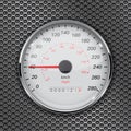 Speedometer. 40 km per hour. Car dashboard gauge on metal perforated background Royalty Free Stock Photo