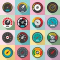 Speedometer level indicator icons set, flat style