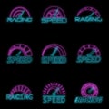 Speedometer level panel logo set vector neon