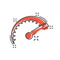 Speedometer level sign icon in comic style. Accelerate vector cartoon illustration on white isolated background. Motion tachometer Royalty Free Stock Photo