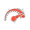 Speedometer level sign icon in comic style. Accelerate vector cartoon illustration on white isolated background. Motion tachometer Royalty Free Stock Photo