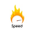 Speedometer Logo with Flame Design. Fast fire speedometer design measurement