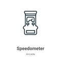 Speedometer outline vector icon. Thin line black speedometer icon, flat vector simple element illustration from editable arcade