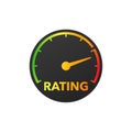 Speedometer rating icon. Performance indicator with colored dial